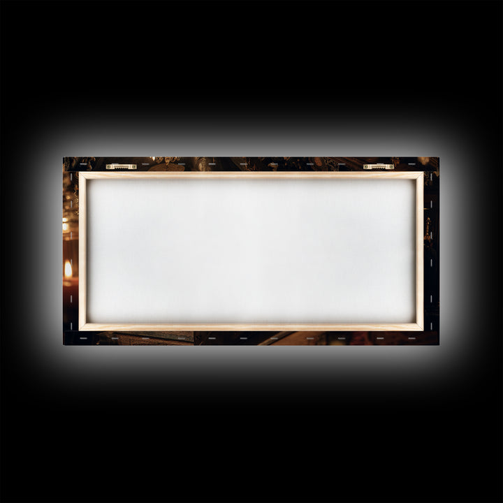 The Midnight Antique Shop, Wide Panoramic Art, Haunted Gothic Art, Framed Canvas Print, Halloween Wall Decor, Gothic Home Decor