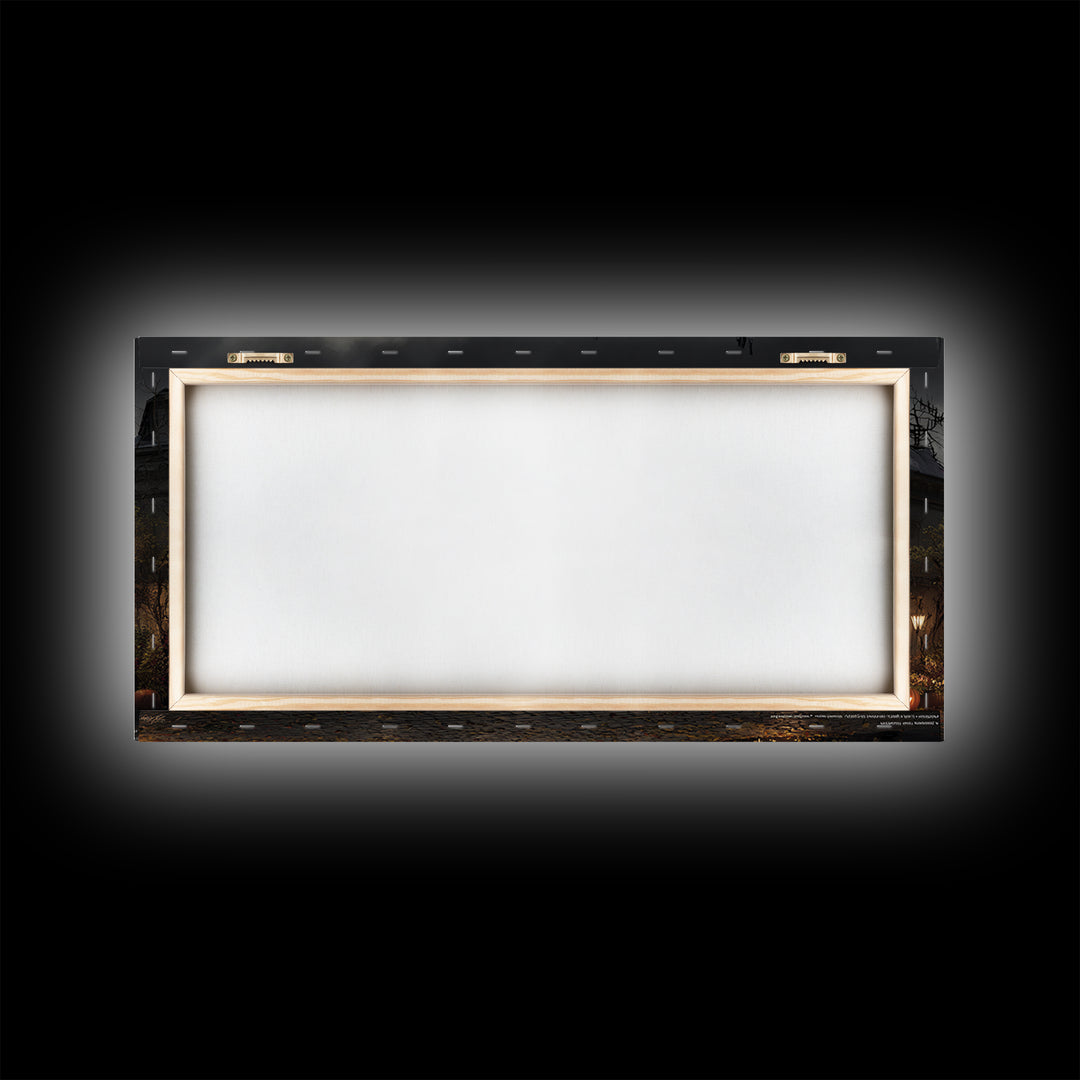 The Haunted Hotel, Wide Panoramic Art, Macabre Wall Art, Framed Canvas Print, Halloween Wall Decor, Gothic Home Decor, Horror Wall Art
