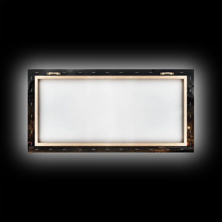 The Haunted Hotel, Wide Panoramic Art, Macabre Wall Art, Framed Canvas Print, Halloween Wall Decor, Gothic Home Decor, Horror Wall Art