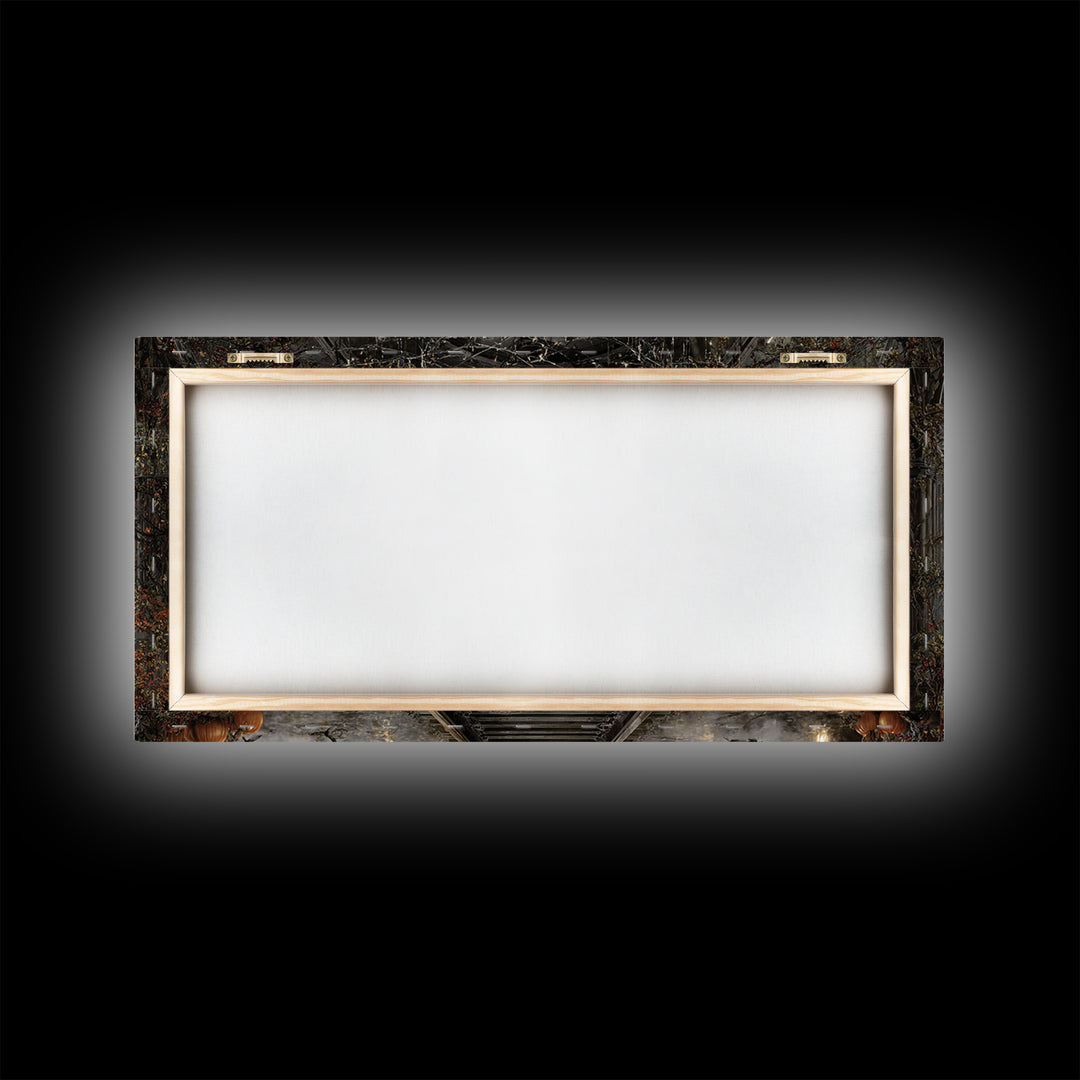 The Abandoned Train Station, Wide Panoramic Art, Macabre Wall Art, Framed Canvas Print, Halloween Wall Decor, Gothic Home Decor