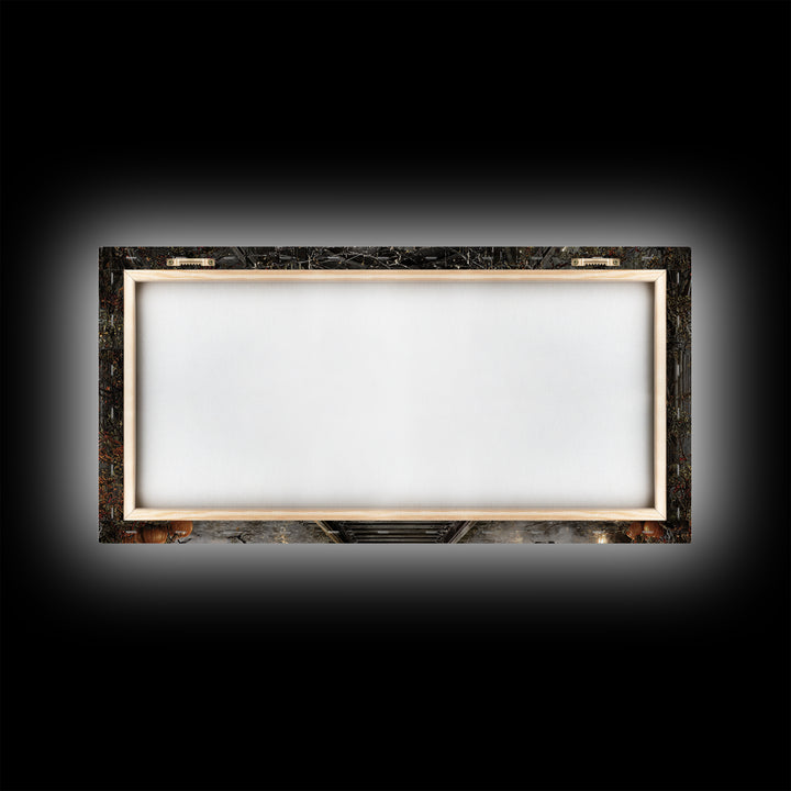 The Abandoned Train Station, Wide Panoramic Art, Macabre Wall Art, Framed Canvas Print, Halloween Wall Decor, Gothic Home Decor