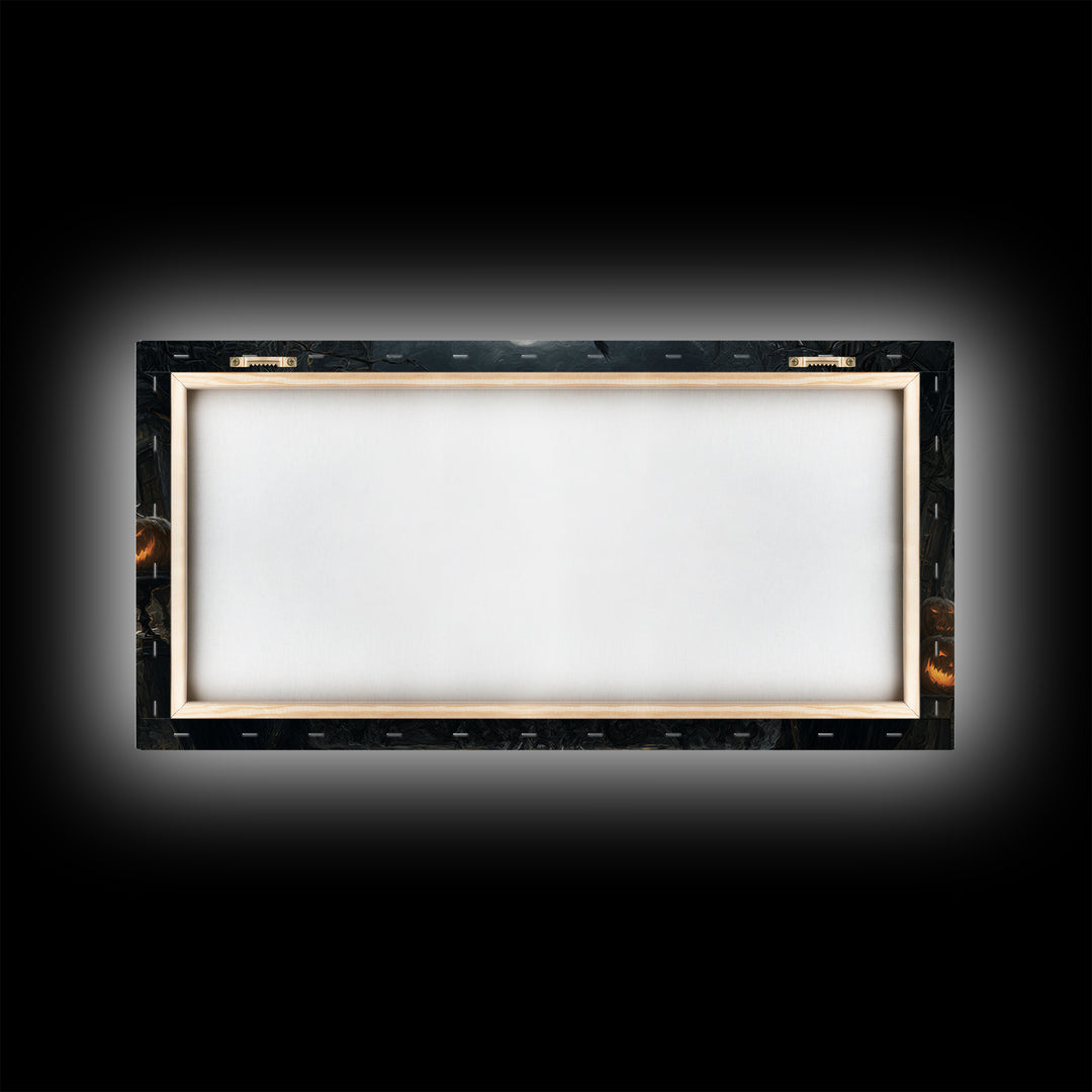 The Candlelit Seance, Wide Panoramic Art, Haunted Gothic Art, Framed Canvas Print, Halloween Wall Decor, Gothic Home Decor