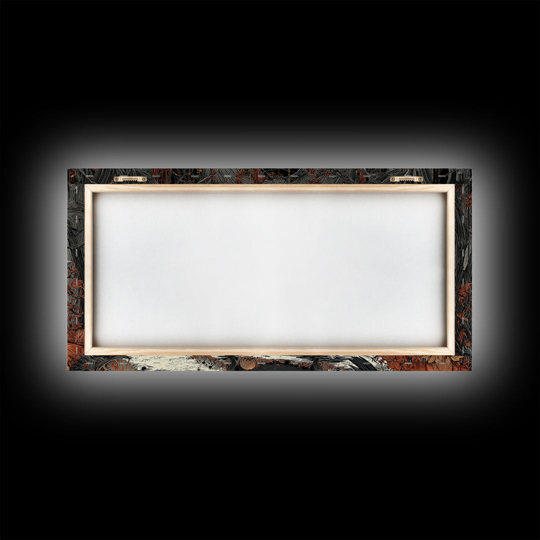 The Raven Funeral, Wide Panoramic Art, Gothic Horror Wall Art, Framed Canvas Print, Halloween Wall Decor, Gothic Home Decor, Halloween Decor