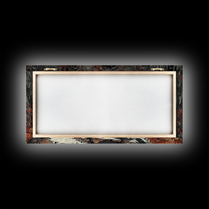 The Raven Funeral, Wide Panoramic Art, Gothic Horror Wall Art, Framed Canvas Print, Halloween Wall Decor, Gothic Home Decor, Halloween Decor