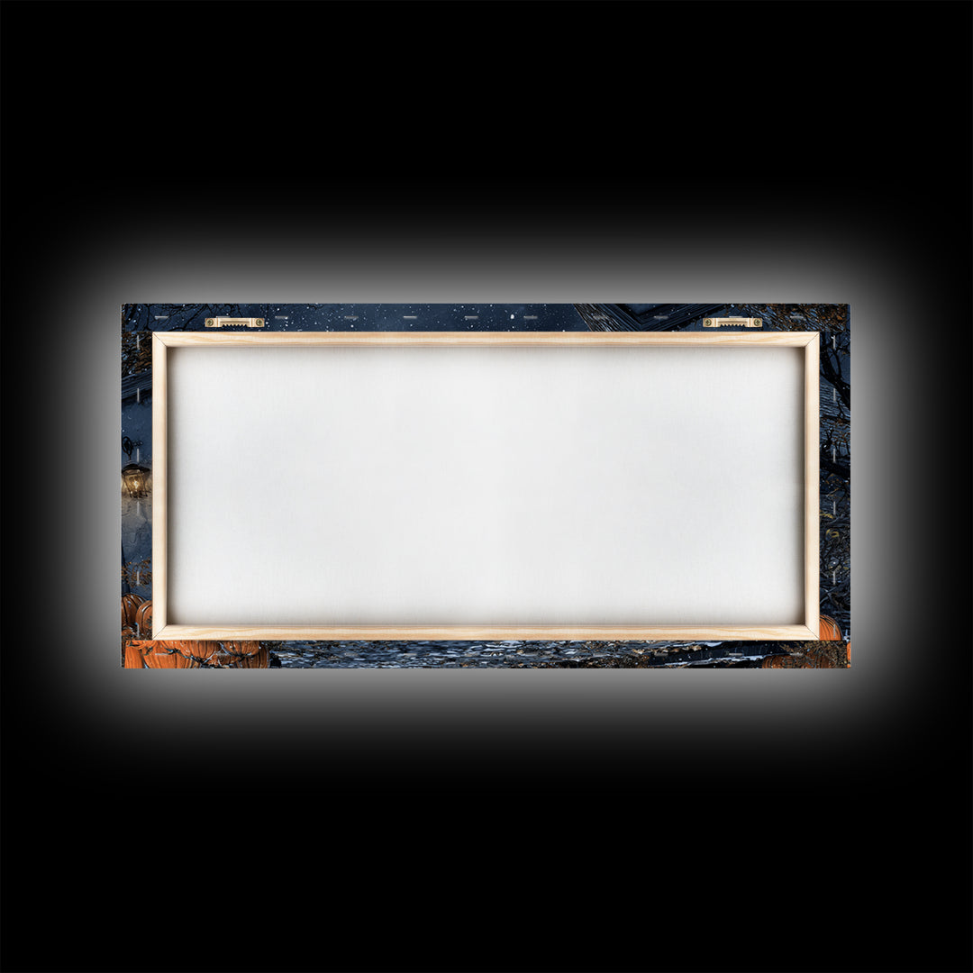 The First Frost Awakening, Wide Panoramic Art, Haunted Gothic Art, Framed Canvas Print, Halloween Wall Decor, Gothic Home Decor