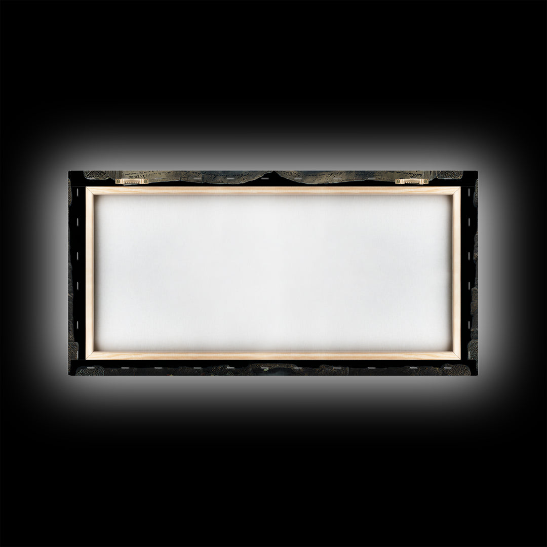 The Living Spellbook, Wide Panoramic Art, Macabre Wall Art, Framed Canvas Print, Halloween Wall Decor, Gothic Home Decor, Dark Fantasy Art