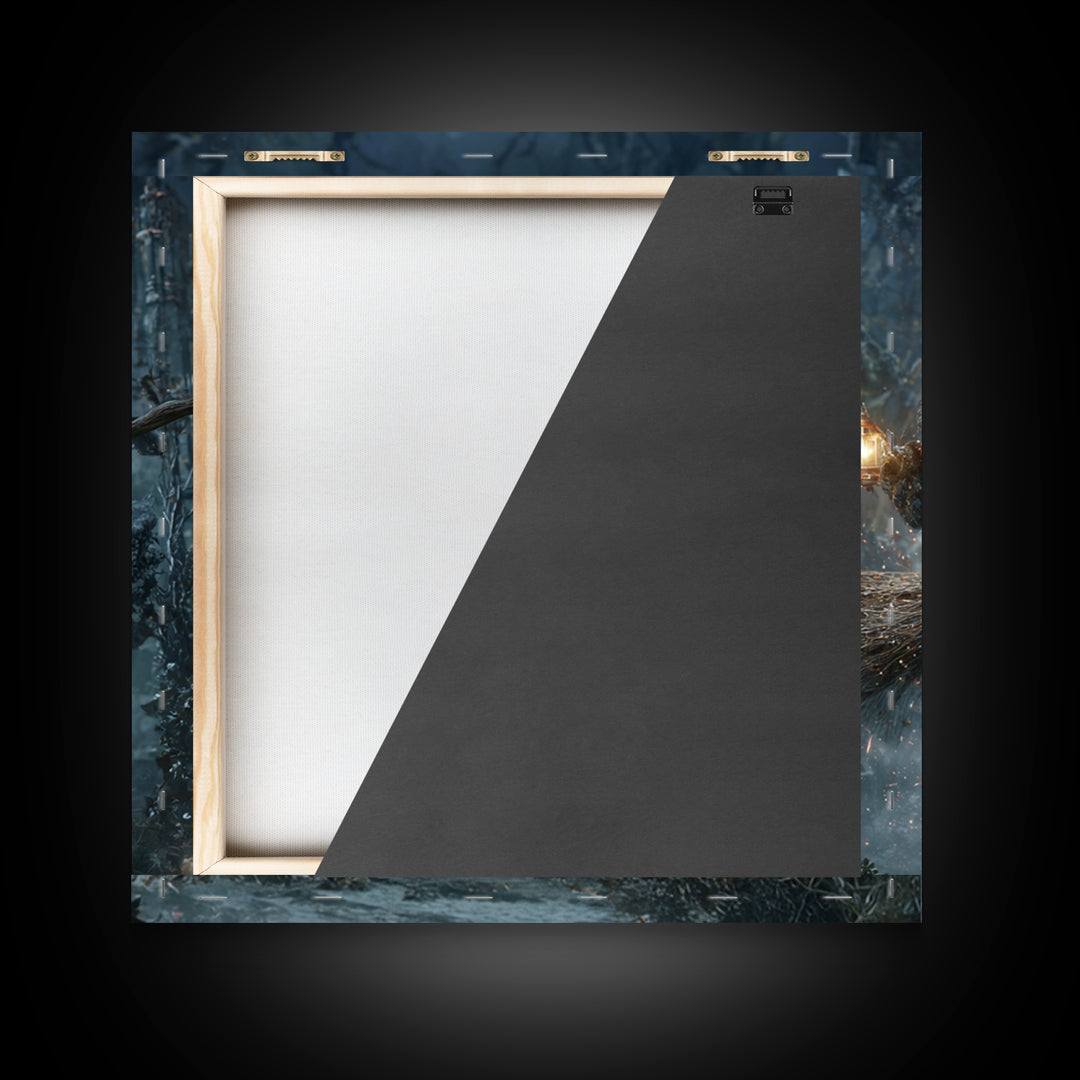 The Witch'S Broom, Square Wall Art, Dark Halloween Decor, Canvas Print, Halloween Wall Decor, Gothic Home Decor, Seasonal Home Decor