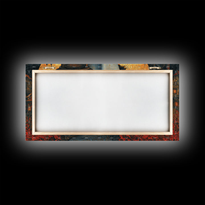 The Crimson Hourglass, Wide Panoramic Art, Macabre Wall Art, Framed Canvas Print, Halloween Wall Decor, Gothic Home Decor, Halloween Decor