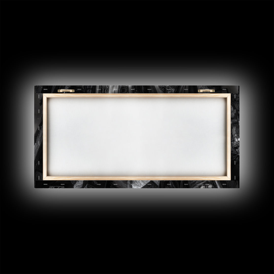 Monochrome Gothic Halloween, Wide Panoramic Art, Macabre Wall Art, Framed Canvas Print, Halloween Wall Decor, Gothic Home Decor