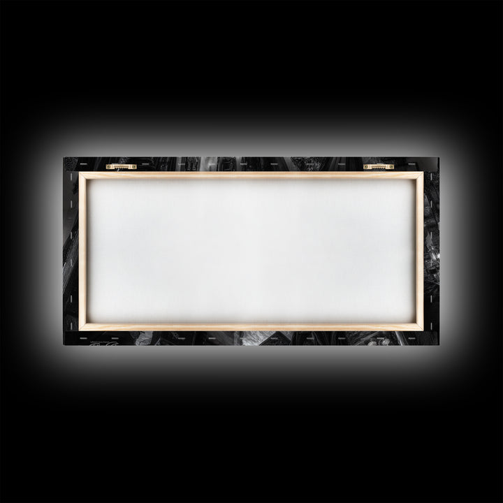 Monochrome Gothic Halloween, Wide Panoramic Art, Macabre Wall Art, Framed Canvas Print, Halloween Wall Decor, Gothic Home Decor