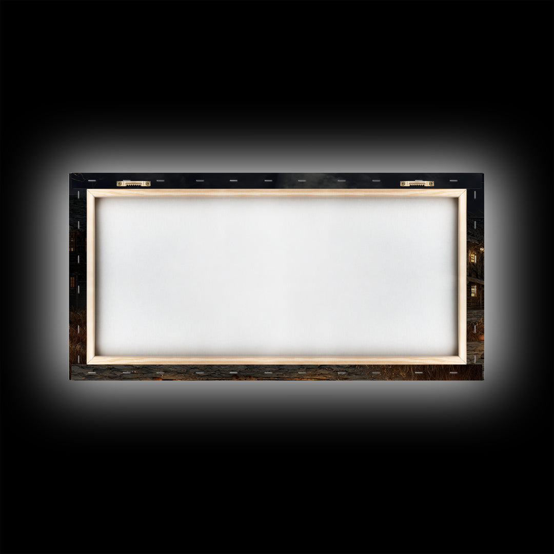 Occult Harvest Festival, Wide Panoramic Art, Macabre Wall Art, Framed Canvas Print, Halloween Wall Decor, Gothic Home Decor