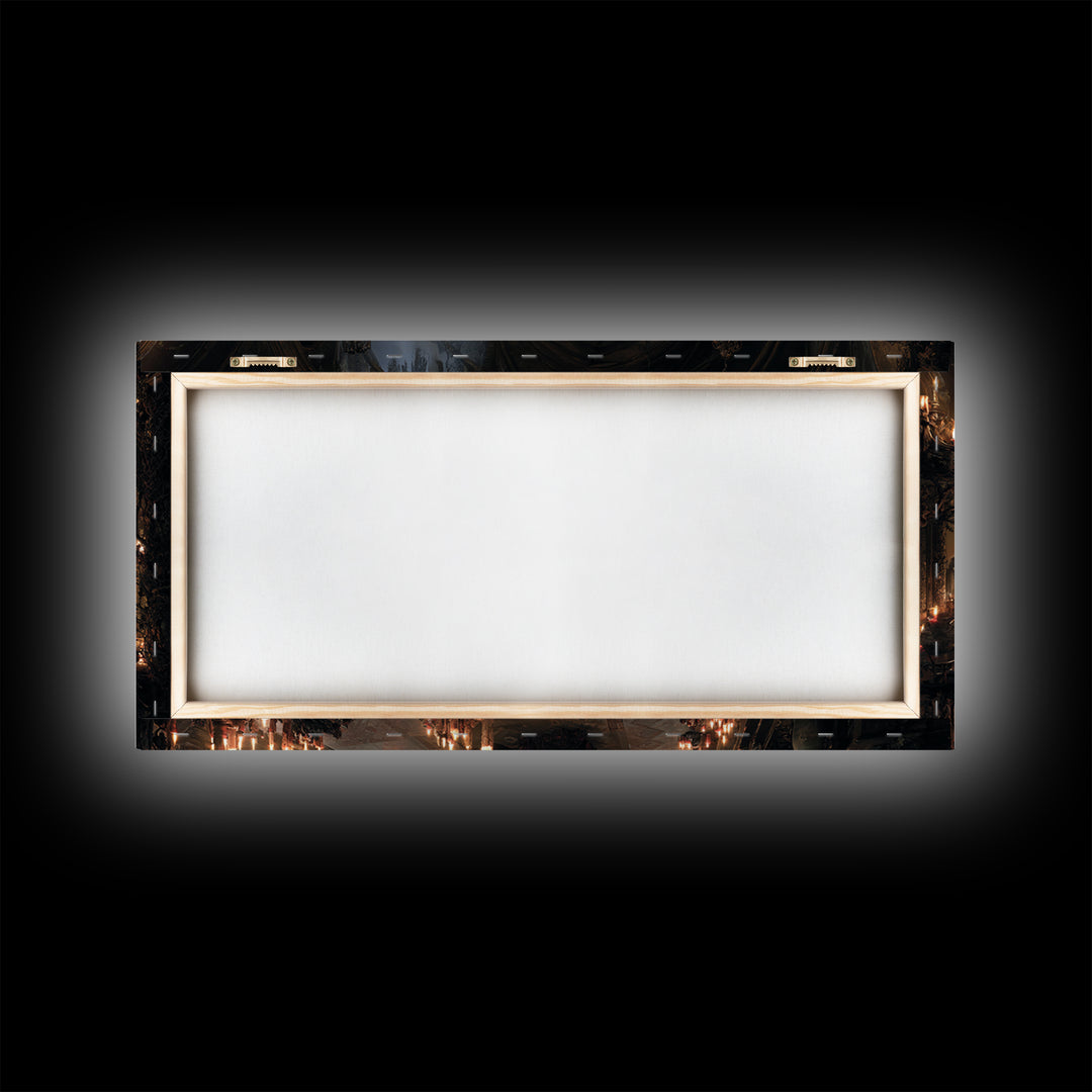 The Candlelit Crypt, Wide Panoramic Art, Dark Halloween Decor, Canvas Print, Halloween Wall Decor, Gothic Home Decor, Statement Wall Art
