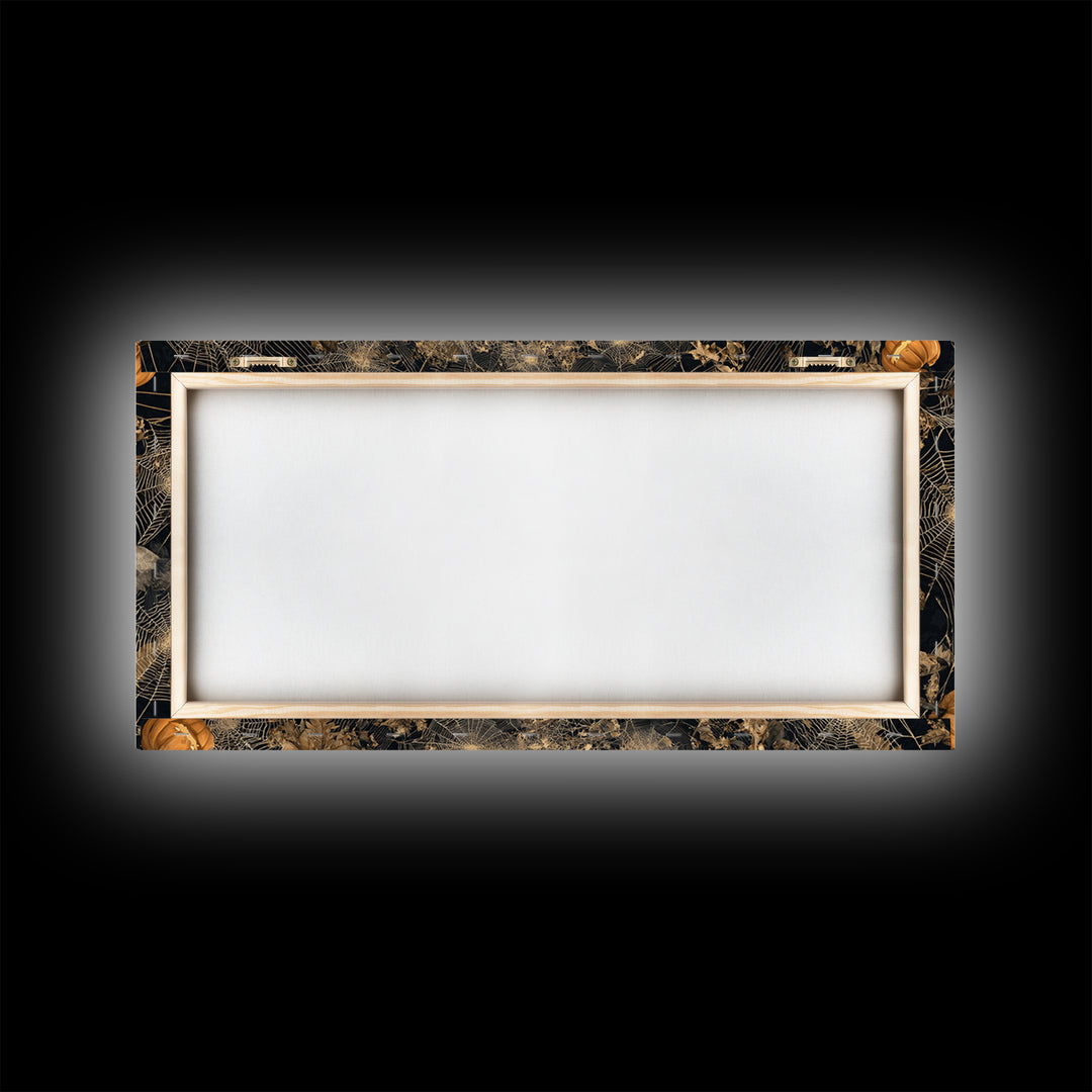 Black Lace And Cobwebs, Wide Panoramic Art, Haunted Gothic Art, Framed Canvas Print, Halloween Wall Decor, Gothic Home Decor