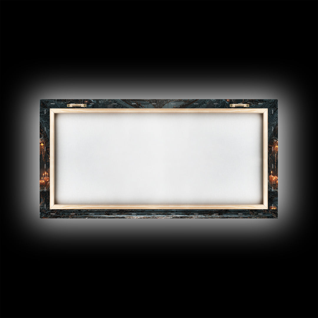 The Monster Family Portrait, Wide Panoramic Art, Haunted Gothic Art, Framed Canvas Print, Halloween Wall Decor, Gothic Home Decor