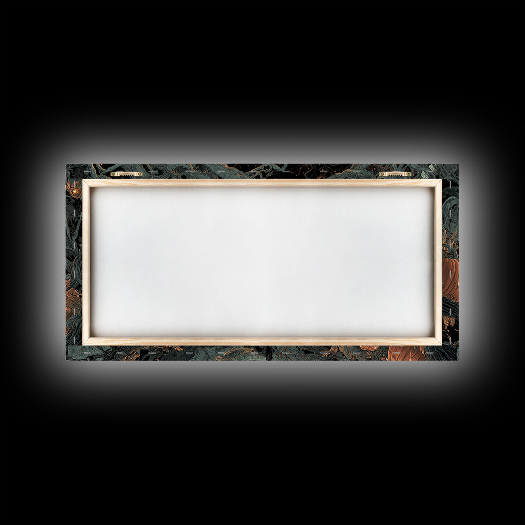The Cyberpunk Witch, Wide Panoramic Art, Haunted Gothic Art, Framed Canvas Print, Halloween Wall Decor, Gothic Home Decor
