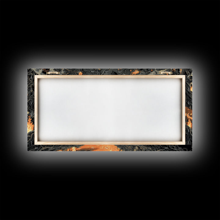 The Volcanic Demon Festival, Wide Panoramic Art, Haunted Gothic Art, Framed Canvas Print, Halloween Wall Decor, Gothic Home Decor