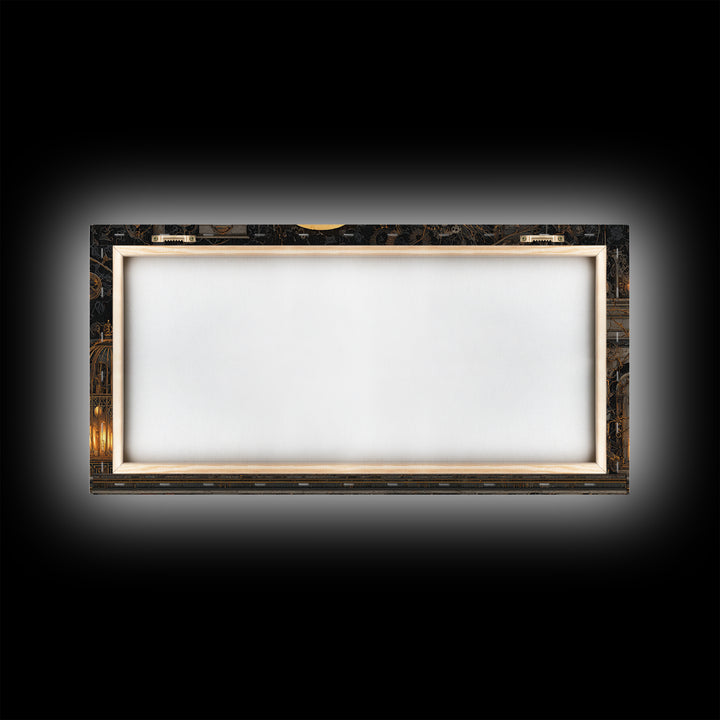 The Clockwork Haunted House, Wide Panoramic Art, Dark Halloween Decor, Canvas Print, Halloween Wall Decor, Gothic Home Decor