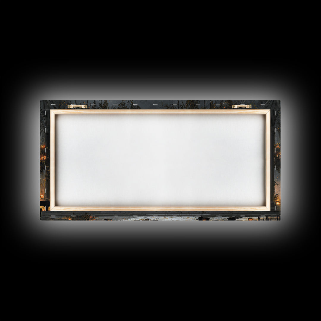 The Upside-Down Cemetery, Wide Panoramic Art, Macabre Wall Art, Framed Canvas Print, Halloween Wall Decor, Gothic Home Decor