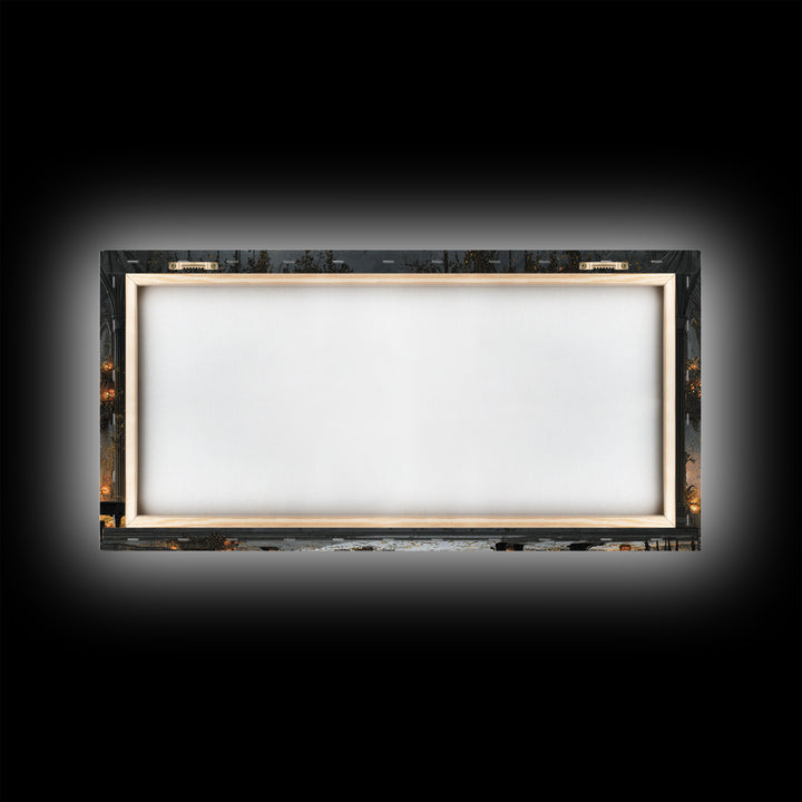 The Upside-Down Cemetery, Wide Panoramic Art, Macabre Wall Art, Framed Canvas Print, Halloween Wall Decor, Gothic Home Decor