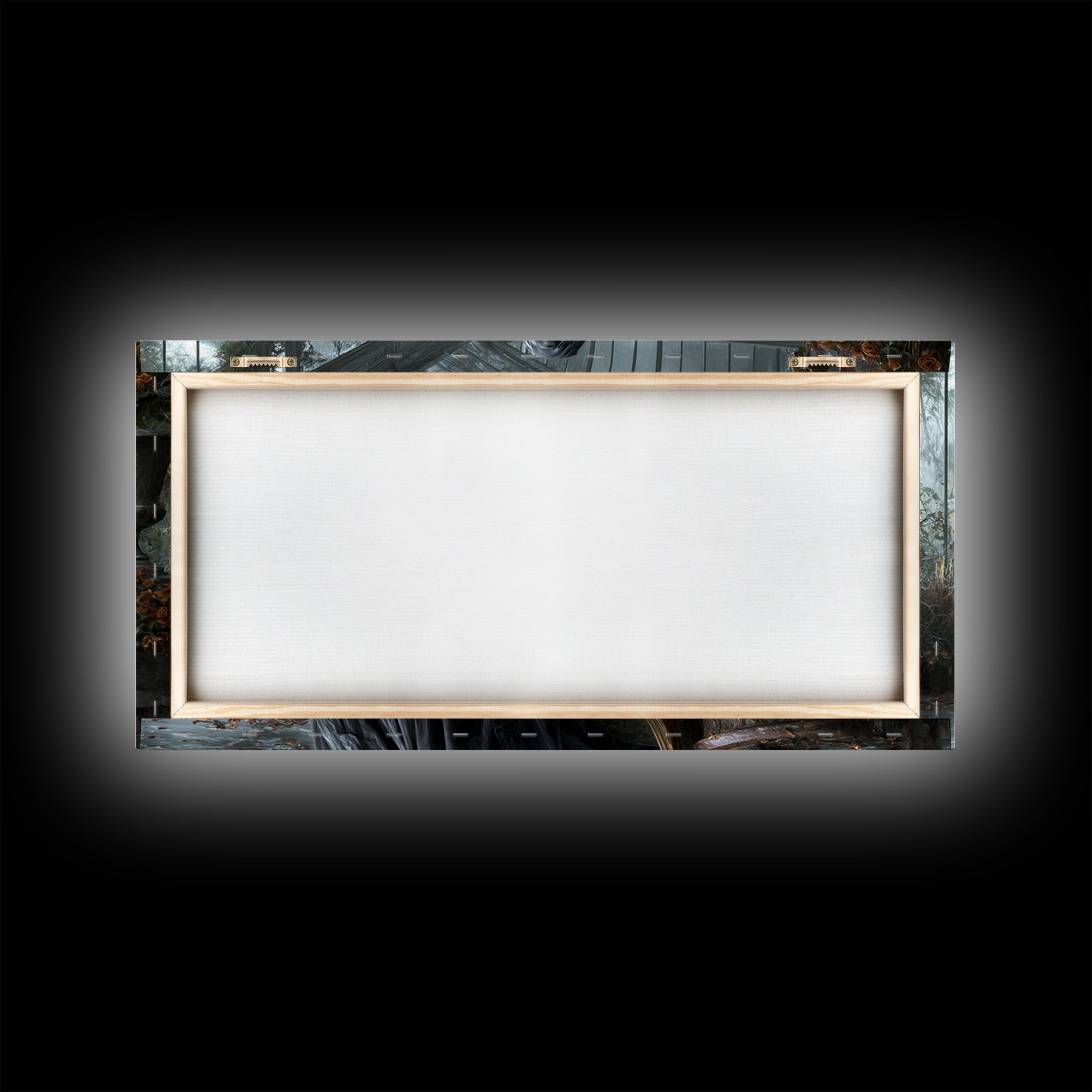 The Invisible Mourner Of Glass House, Wide Panoramic Art, Gothic Horror Wall Art, Framed Canvas Print, Halloween Wall Decor