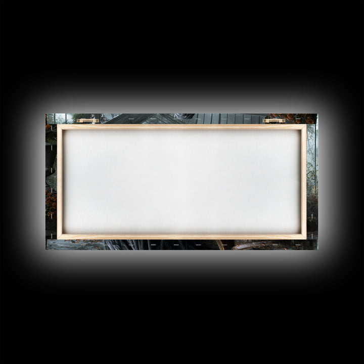 The Invisible Mourner Of Glass House, Wide Panoramic Art, Gothic Horror Wall Art, Framed Canvas Print, Halloween Wall Decor