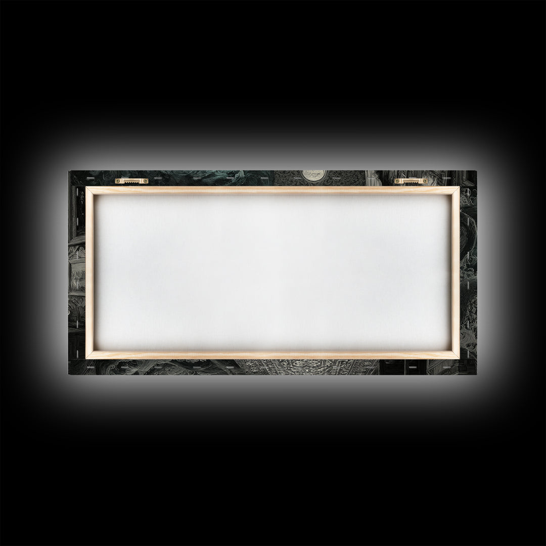 The Thirteenth Door Of Arkham House, Wide Panoramic Art, Gothic Horror Wall Art, Canvas Print, Halloween Wall Decor, Gothic Home Decor