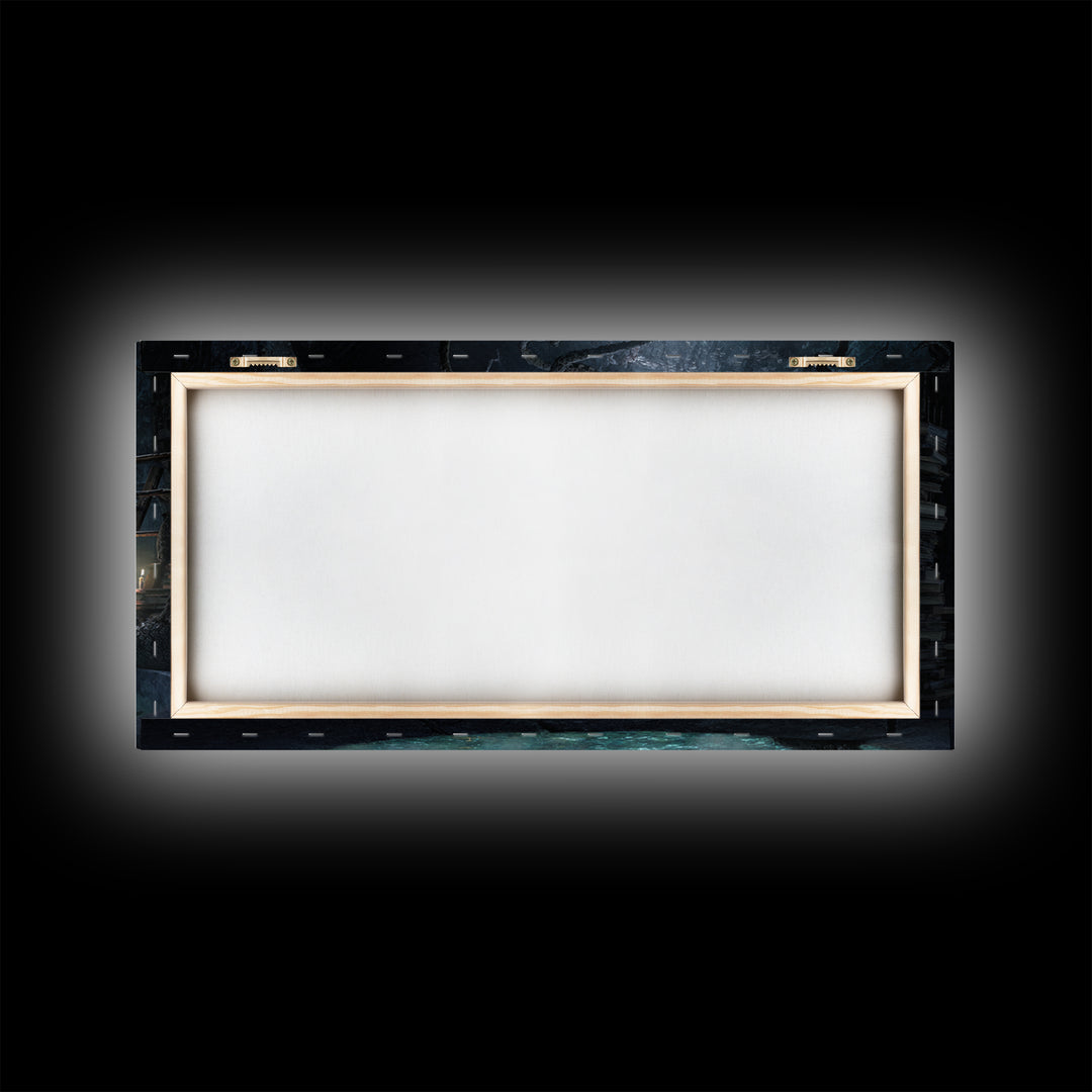 The Dreamwell Beneath Miskatonic, Wide Panoramic Art, Eldritch Gothic Decor, Framed Canvas Print, Halloween Wall Decor, Gothic Home Decor