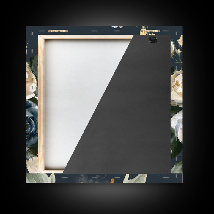 Moody Dark Background Bouquet for Formal Dining Framed Canvas Print, Dining Room Art, Neutral Decor, Dining Room Decor, Dining, DRA-1x1-83