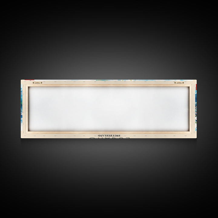 Lugano Switzerland Panoramic Travel Poster, Framed Canvas Print or Metal Wall Art, Travel Art, Home Decor, Panoramic Painting, Midcentury Art