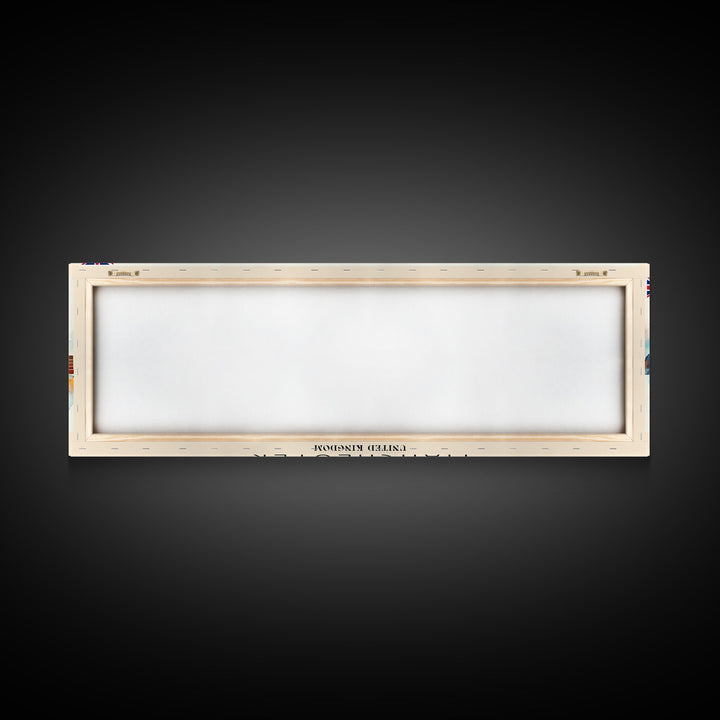 Manchester United Kingdom Panoramic Travel Poster, Framed Canvas Print or Metal Wall Art, Travel Art, Home Decor, Panoramic Painting, Midcentury Art