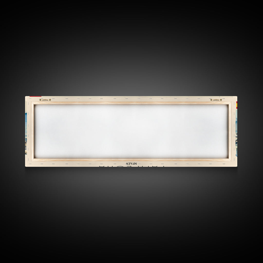 Pamplona Spain Panoramic Travel Poster, Framed Canvas Print or Metal Wall Art, Travel Art, Home Decor, Panoramic Painting, Midcentury Art