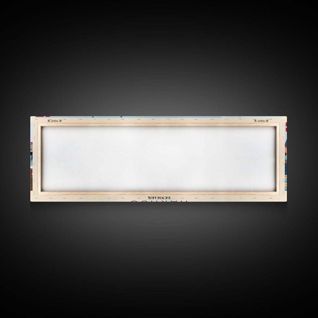 Aarhus Denmark  Panoramic Travel Poster, Framed Canvas Print or Metal Wall Art, Travel Art, Home Decor, Panoramic Painting, Midcentury Art