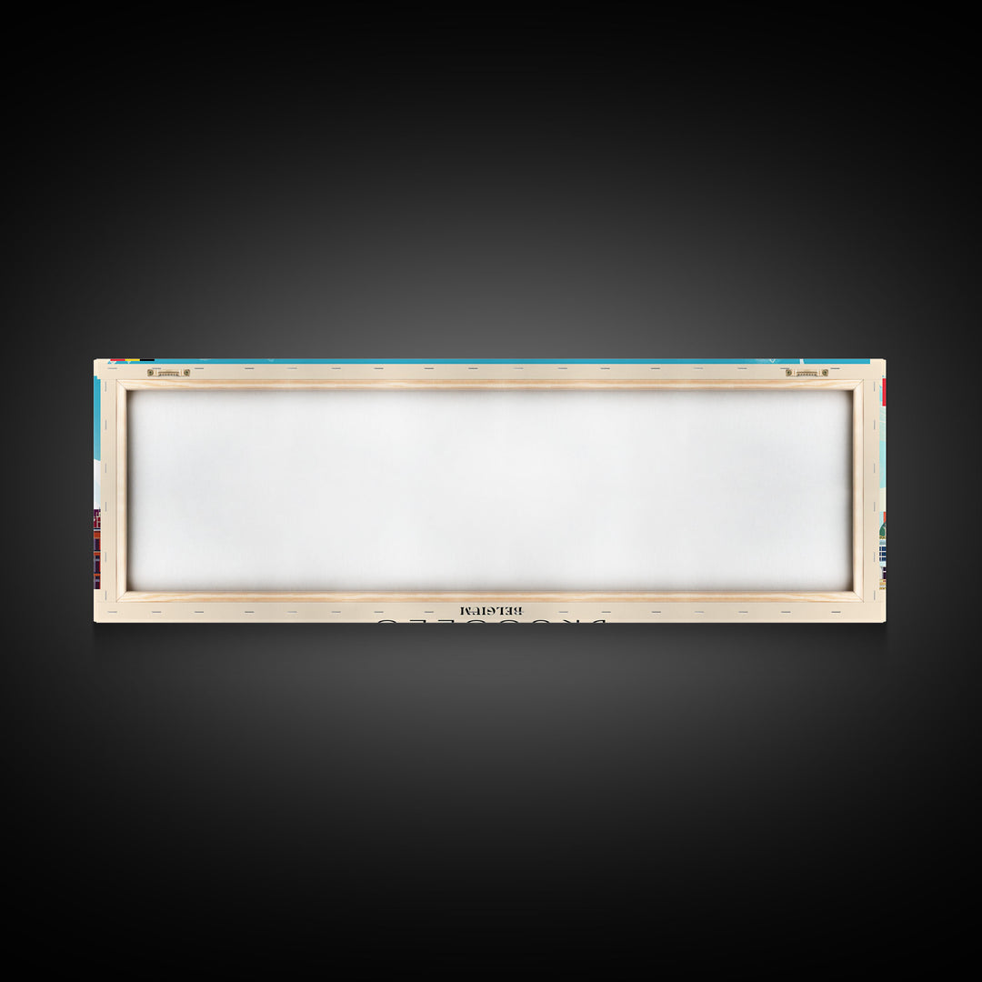 Brussels Belgium Panoramic Travel Poster, Framed Canvas Print or Metal Wall Art, Travel Art, Home Decor, Panoramic Painting, Midcentury Art