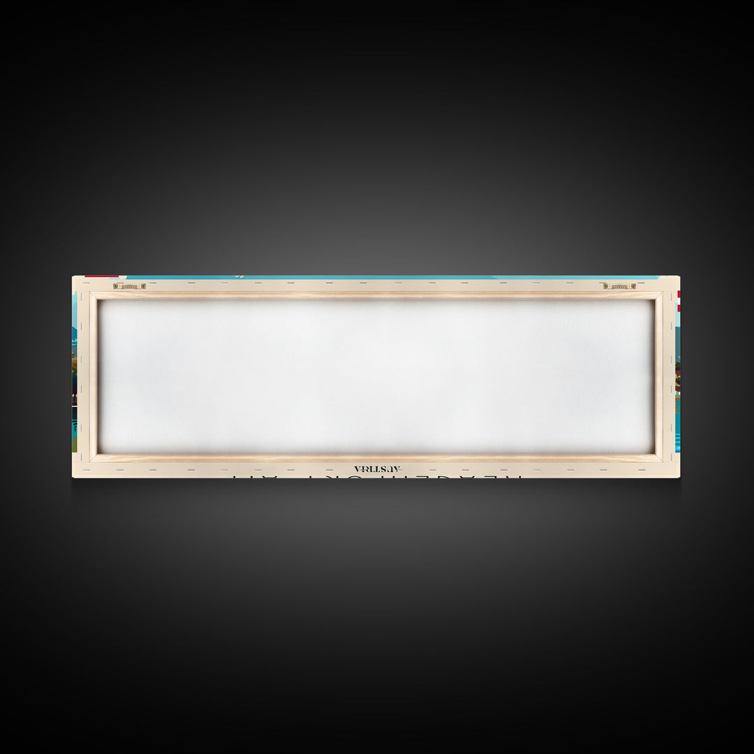 Klagenfurt Austria Panoramic Travel Poster, Framed Canvas Print or Metal Wall Art, Travel Art, Home Decor, Panoramic Painting, Midcentury Art