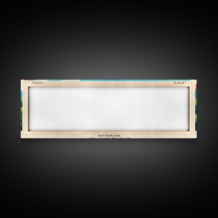 Lugano Switzerland Panoramic Travel Poster, Framed Canvas Print or Metal Wall Art, Travel Art, Home Decor, Panoramic Painting, Midcentury Art