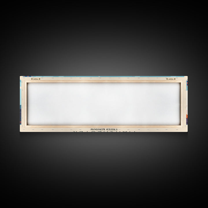 Manchester United Kingdom Panoramic Travel Poster, Framed Canvas Print or Metal Wall Art, Travel Art, Home Decor, Panoramic Painting, Midcentury Art