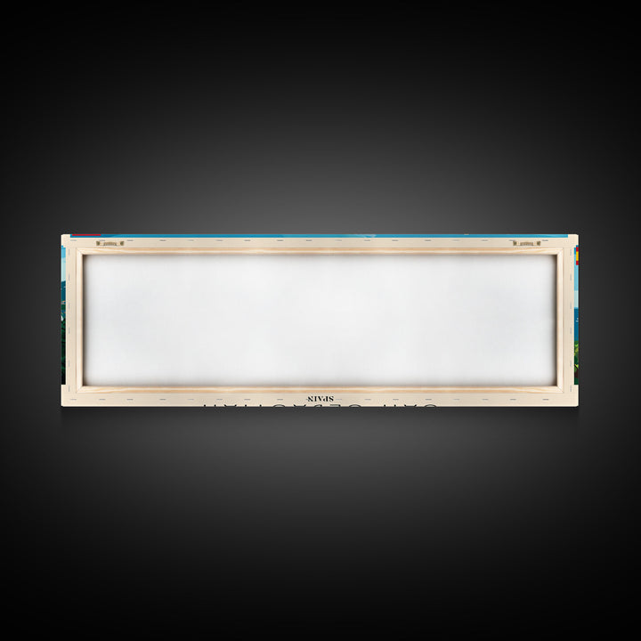 San Sebastian Spain Panoramic Travel Poster, Framed Canvas Print or Metal Wall Art, Travel Art, Home Decor, Panoramic Painting, Midcentury Art