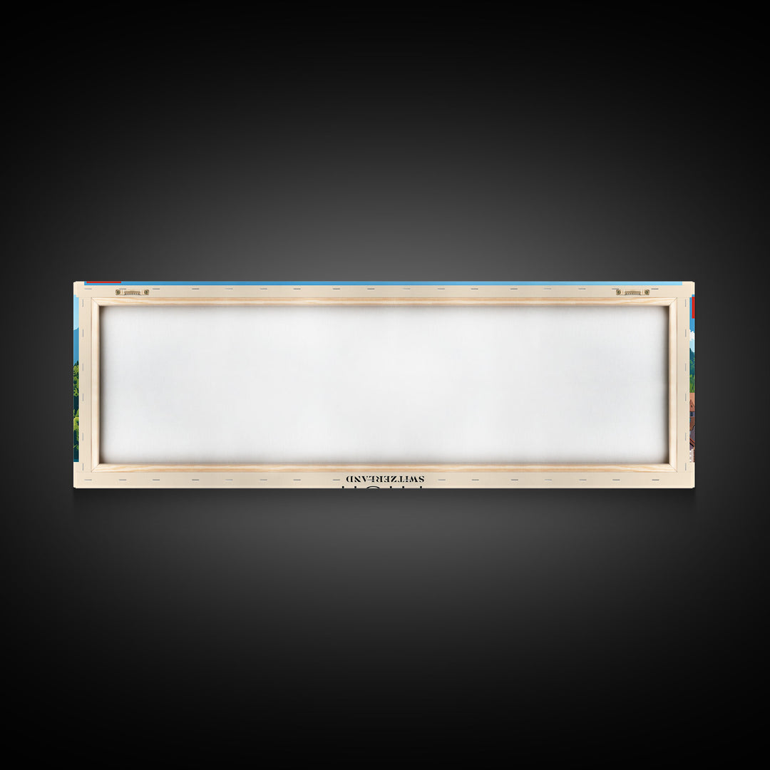 Thun Switzerland Panoramic Travel Poster, Framed Canvas Print or Metal Wall Art, Travel Art, Home Decor, Panoramic Painting, Midcentury Art