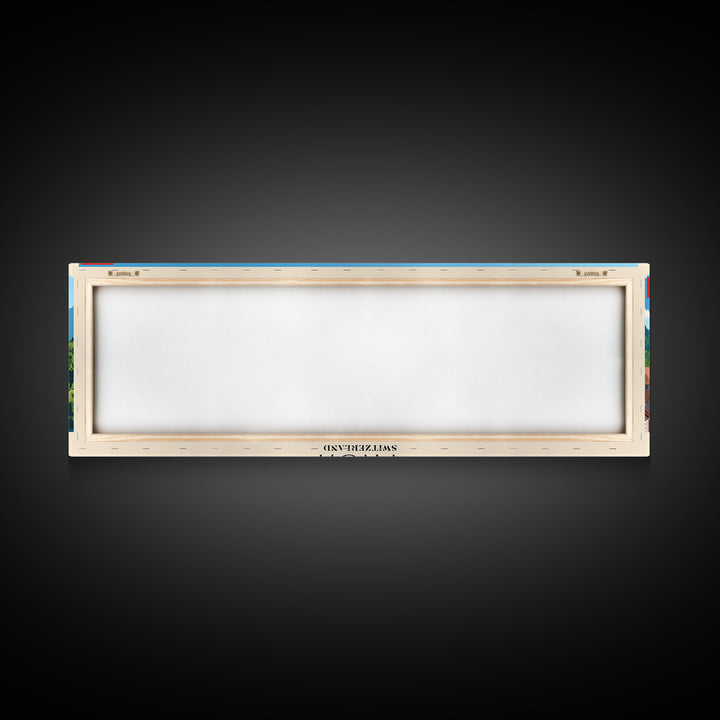 Thun Switzerland Panoramic Travel Poster, Framed Canvas Print or Metal Wall Art, Travel Art, Home Decor, Panoramic Painting, Midcentury Art