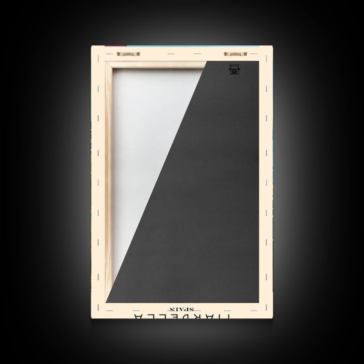 Marbella Spain Travel Poster Framed Canvas Print, Coastal Cityscape, Watercolor Painting, Wall Decor, Home Decoration, Travel Print, Artistic Piece