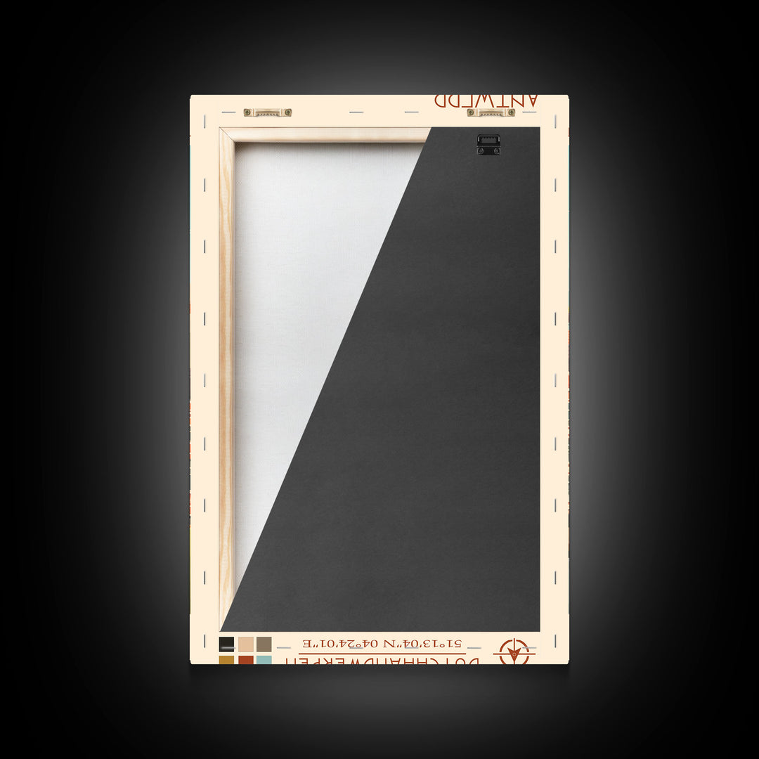 Antwerp Belgium Travel Poster Framed Canvas Print, Midcentury Modern Art, Pop Art Wall Decor, Home Decor, Vacation Gift, Living Room Art