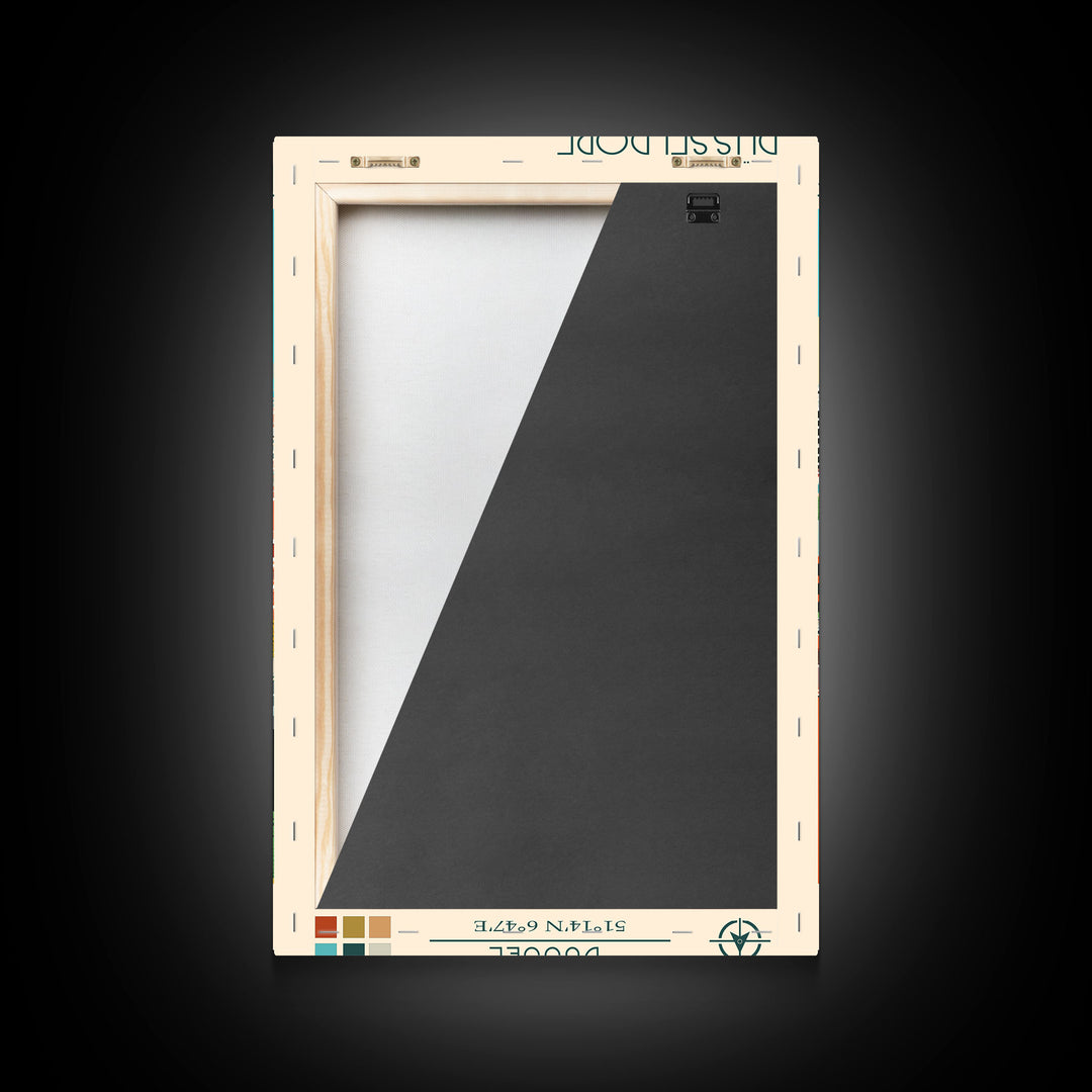 Düsseldorf Germany Travel Poster Framed Canvas Print, Midcentury Modern Art, Pop Art Wall Decor, Home Decor, Vacation Gift, Office Art