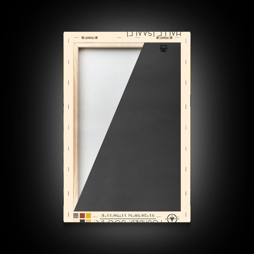 Halle Germany Travel Poster Framed Canvas Print, Midcentury Modern Art, Pop Art Wall Decor, Scenic Living Room Art, Bedroom Decor