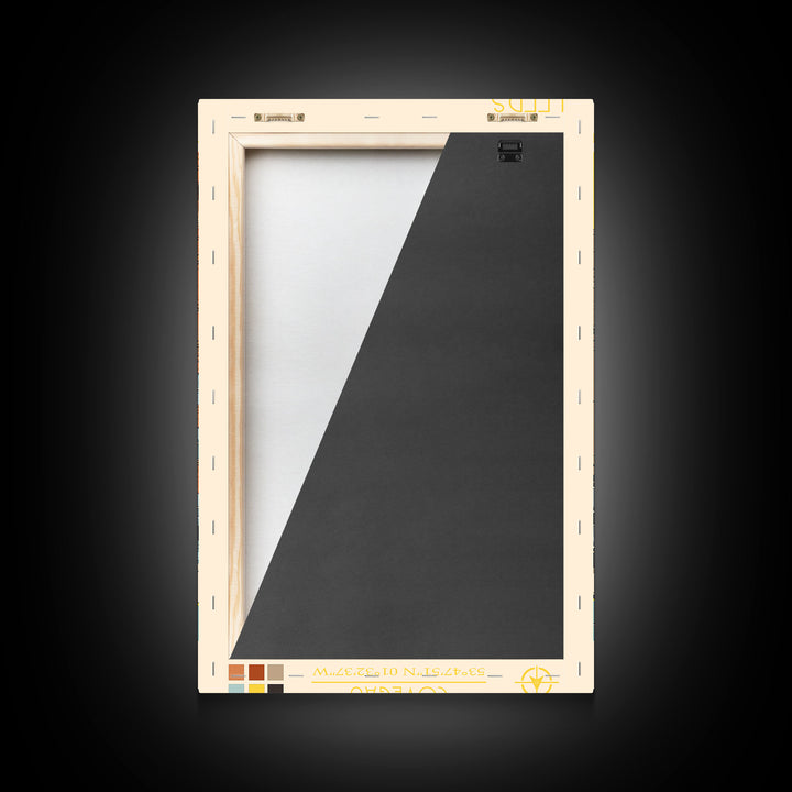 Leeds United Kingdom Travel Poster Framed Canvas Print, Midcentury Modern Art, Pop Art Wall Decor, Scenic Living Room Art, Bedroom Decor