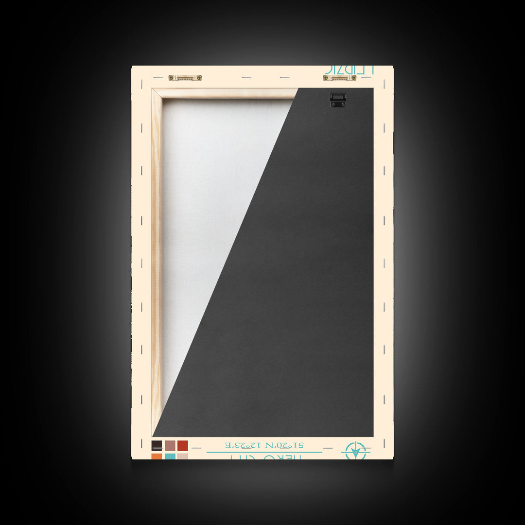 Leipzig Germany Travel Poster Framed Canvas Print, Midcentury Modern Art, Pop Art Wall Decor, Scenic Living Room Art, Bedroom Gift