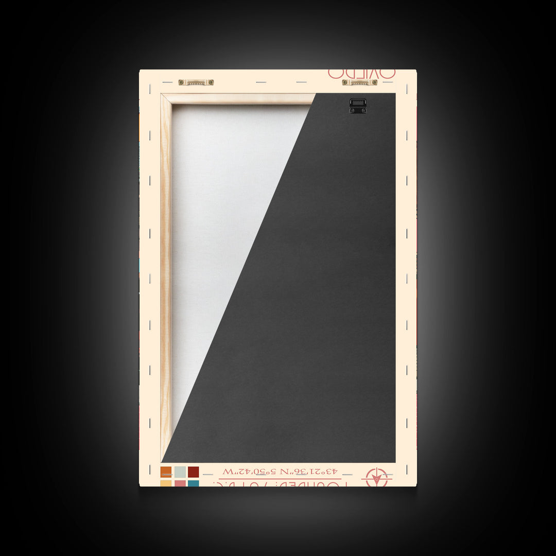 Oviedo Spain Travel Poster Framed Canvas Print, Midcentury Modern Art, Pop Art Wall Decor, Scenic Wall Art, Bedroom Decoration