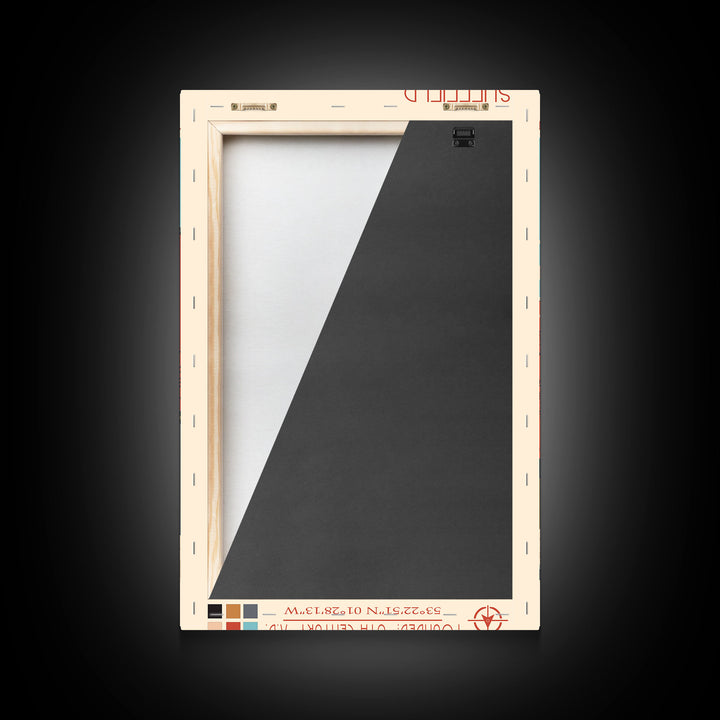 Sheffield United Kingdom Travel Poster Framed Canvas Print, Midcentury Modern Art, Pop Art Wall Decor, Home Decor, Vacation Gift, Office Art