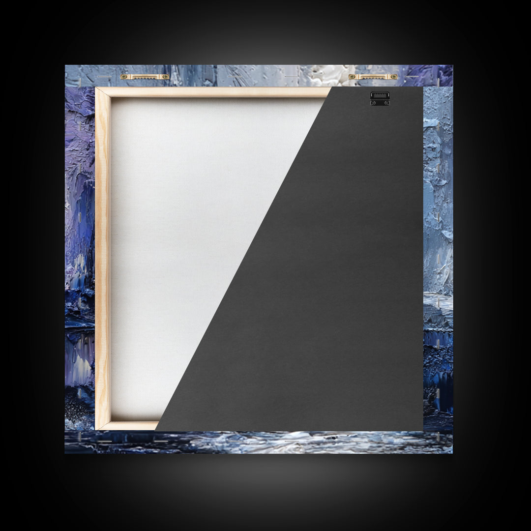 Crystal Cave with Luminous Blue Reflections Framed Canvas Print, Fantasy Art, Gallery Decor, Living Room Decor, Mythic, FAN-1x1-78