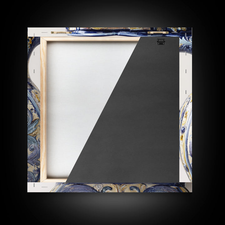 Blue and White Ceramic Pitcher Framed Canvas Print, French Country Art, Farmhouse Decor, Oil Painting, Country, FCA-1x1-27