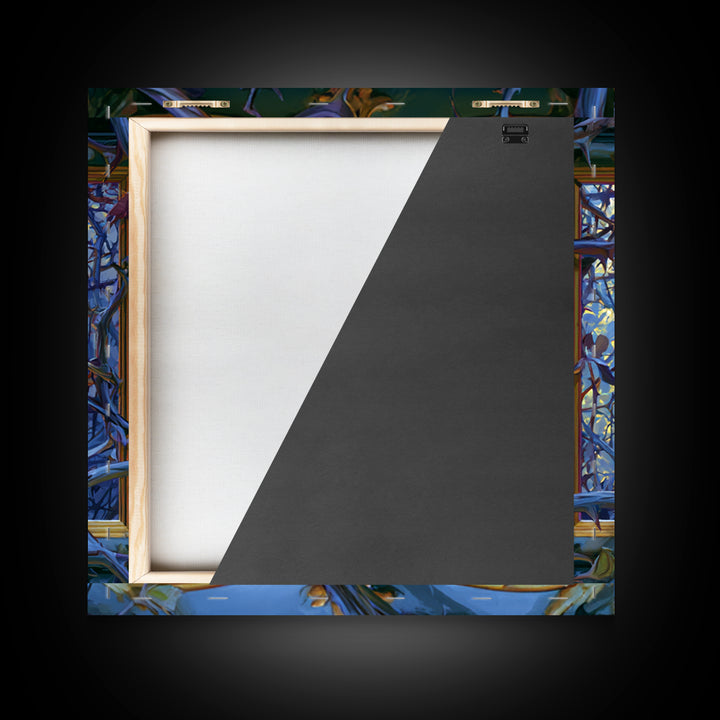 Magic Mirror Framed by Vines and Thorns Framed Canvas Print, Fairy Tale Art, Boho Decor, Living Room Decor, Oil Painting, FTA-1x1-37